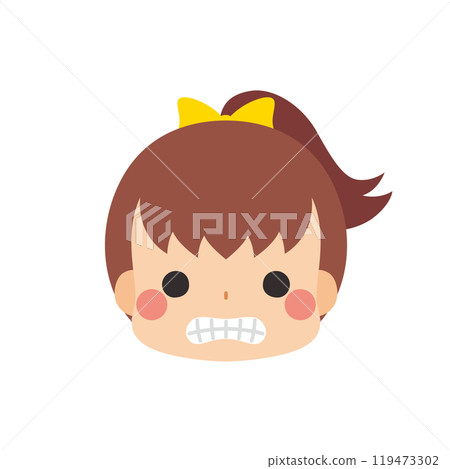 一個可愛的小女孩皺眉圖標面部表情白色背景向量的表情符號插圖 119473302
