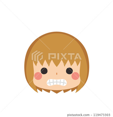 一個可愛的小女孩皺眉圖標面部表情白色背景向量的表情符號插圖 119473303