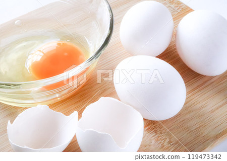 Eggs in a glass bowl Eggs in a glass bowl 119473342