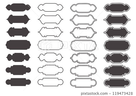 Ramadan frame shapes set. Indian window design. Turkish Islamic arch with ornament. Vector arabesque door icons. Muslim oriental architecture elements. Label sticker silhouettes. Traditional signs. Ramadan frame shapes set. Indian window design. Turkish Islamic arch with ornament. Vector arabesque door icons. Muslim oriental architecture elements. Label sticker silhouettes. Traditional signs. 119473428