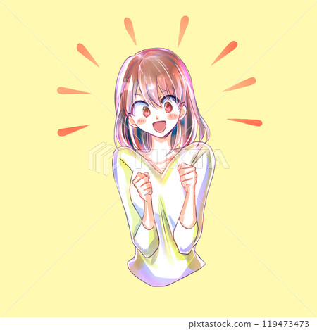 A woman smiling and clasping her hands 119473473