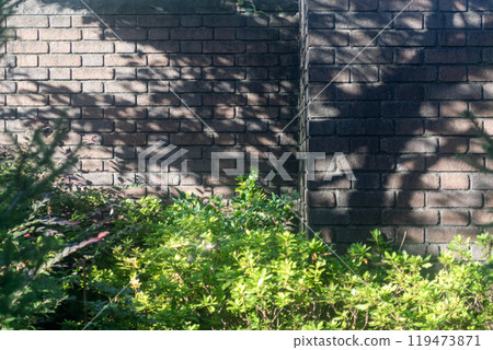 磚柵欄和綠色植物 119473871