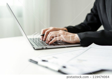 Business woman employer holding resume hiring recruit looking cv resume to hire candidates, analyzing information before job interview. Recruitment concepts 119474064