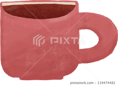 Hand drawn illustration of coffee in a red mug Hand drawn illustration of coffee in a red mug 119474482