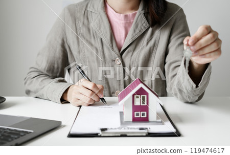 Real estate concept Home insurance, loans and home rentals 119474617