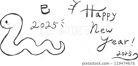 2025 snake year line drawing lettering and monochrome illustration set 2025 snake year line drawing lettering and monochrome illustration set 119474678