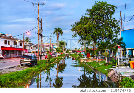 Scenic View of a Tranquil Canal in Georgetown, the capital of Guyana in South America 119474776