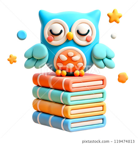 cute owl on stack of books  119474813