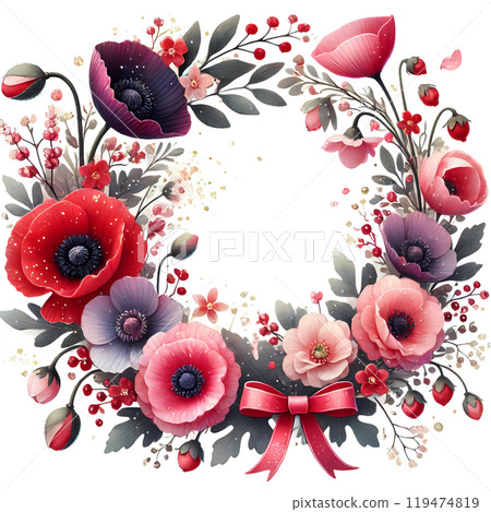 poppy flowers wreath 119474819