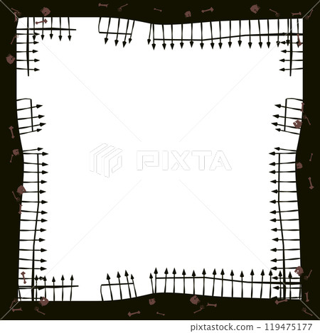 Halloween background frame. Cemetery abandoned, fence, bones Halloween background frame. Cemetery abandoned, fence, bones 119475177