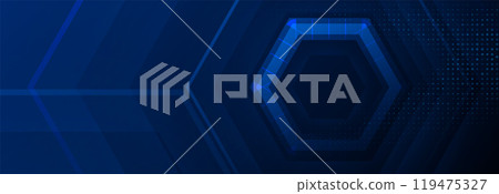 Abstract futuristic hexagonal background with geometric layers and digital grid in blue tones Abstract futuristic hexagonal background with geometric layers and digital grid in blue tones 119475327