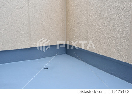 Home renovation, balcony waterproofing painting, before and after. Home renovation, balcony waterproofing painting, before and after. 119475480