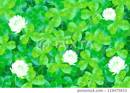 長滿白三葉草、四葉草、三葉草的花田插畫素材 119475653