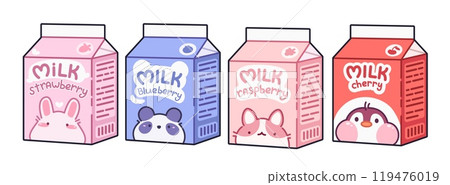 Milk cardboard package with kawaii animal Milk cardboard package with kawaii animal 119476019
