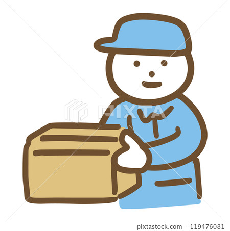 A young male worker (upper body) holding a cardboard box A young male worker (upper body) holding a cardboard box 119476081