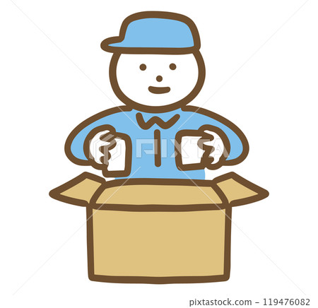 A young male worker (upper body) working on packing boxes A young male worker (upper body) working on packing boxes 119476082