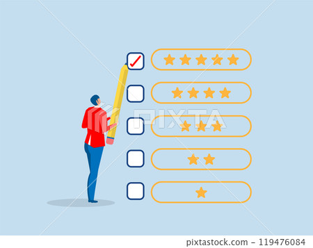 Satisfied and good customer choices,Evaluation or satisfaction feedback, performance rating or customer review, giving stars quality result, rate the service concept Satisfied and good customer choices,Evaluation or satisfaction feedback, performance rating or customer review, giving stars quality result, rate the service concept 119476084