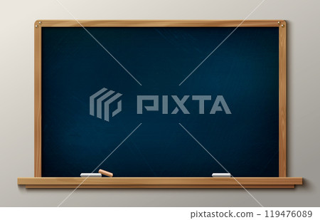 Blue school board with wooden frame and chalk. Blue school board with wooden frame and chalk. 119476089