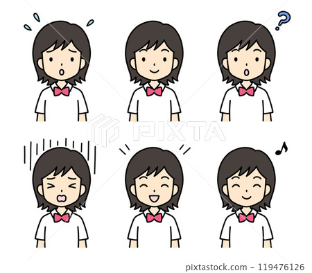 簡單可愛的學生插畫（夏裝，上半身，女孩） 119476126