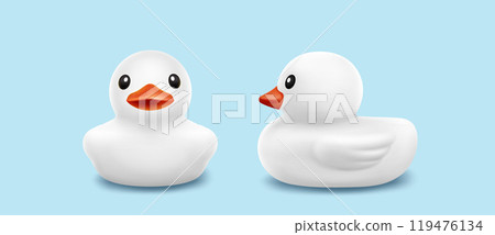 White rubber or plastic duck children toy for bath 119476134