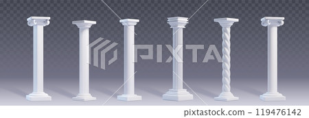 3d ancient column. White marble stone roman pillar 119476142