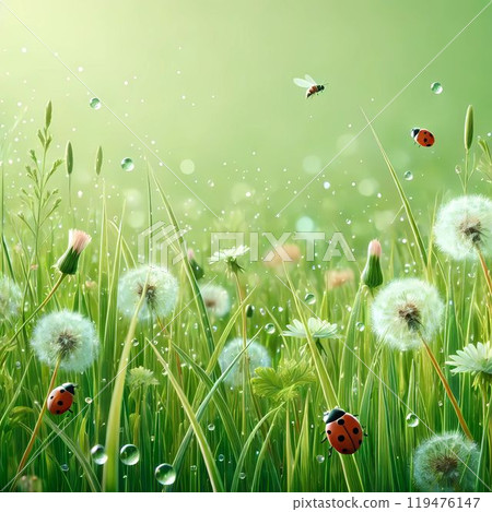 dandelion flower field in morning  119476147