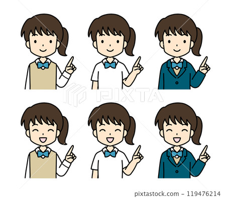 簡單可愛的學生插畫(指點、上半身、女孩) 簡單可愛的學生插畫(指點、上半身、女孩) 119476214
