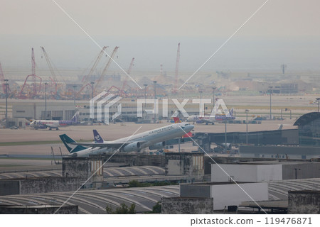 Oct 1 2024 the Passenger plane fly up over take-off runway Oct 1 2024 the Passenger plane fly up over take-off runway 119476871