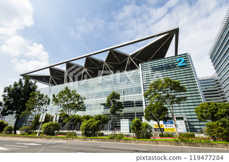 Building view of the Taipei Nangang Exhibition Center Hall 2 in Taiwan. Building view of the Taipei Nangang Exhibition Center Hall 2 in Taiwan. 119477284