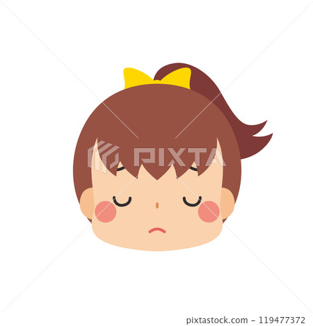 Pensive cute little girl emoji illustration icon face expression white background vector 119477372