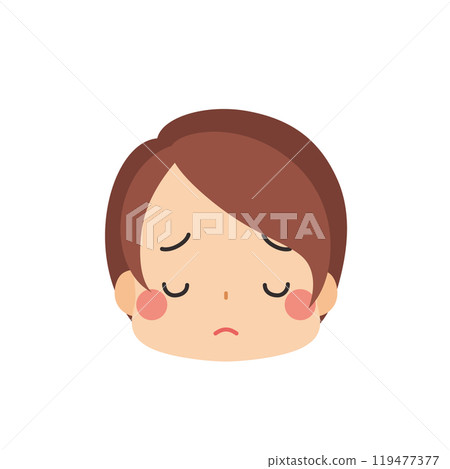 一個可愛的小女孩迷失在思想圖標面部表情白色背景向量中的表情符號插圖 119477377
