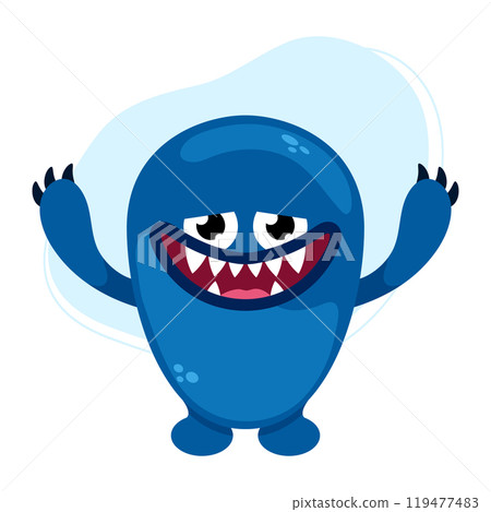 Cute cartoon monster. Funny blue creature in childish style isolated on white background. Vector illustration 119477483