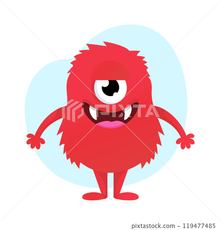 Cute cartoon fluffy monster. Funny red creature in childish style isolated on white background. Vector illustration Cute cartoon fluffy monster. Funny red creature in childish style isolated on white background. Vector illustration 119477485
