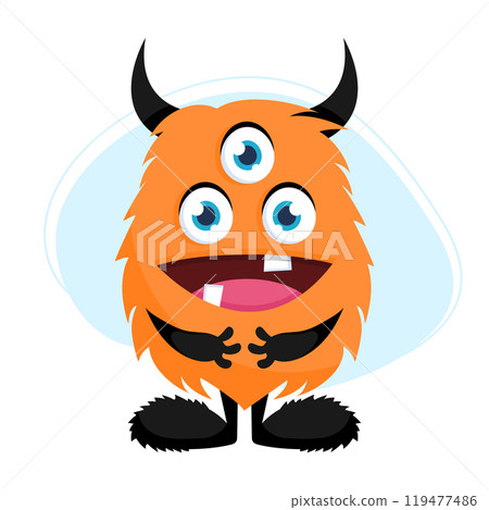 Cute cartoon fluffy monster. Funny orange creature in childish style isolated on white background. Vector illustration Cute cartoon fluffy monster. Funny orange creature in childish style isolated on white background. Vector illustration 119477486
