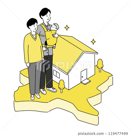 Map of Gunma prefecture and young family and house illustration, vector 119477499