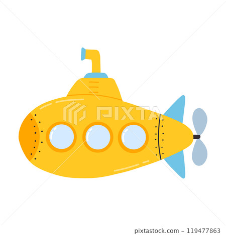 Submarine in flat style. Vector illustration. Hand drawn kids submarine. Submarine in flat style. Vector illustration. Hand drawn kids submarine. 119477863