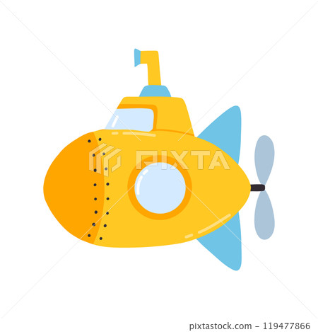 Submarine in flat style. Vector illustration. Hand drawn kids submarine. 119477866