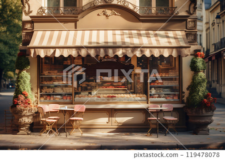 Charming Parisian Cafe Front with Pastries 119478078