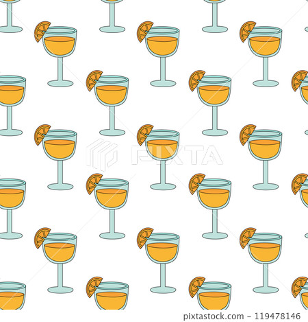 Seamless pattern with cocktail with orange, juice in glass. Vector flat illustration. Seamless pattern with cocktail with orange, juice in glass. Vector flat illustration. 119478146