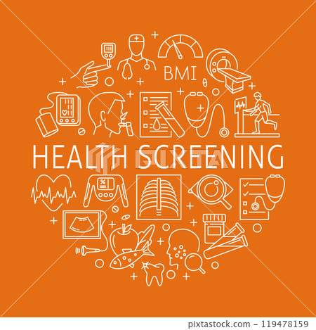 Health screening round poster in line style 119478159