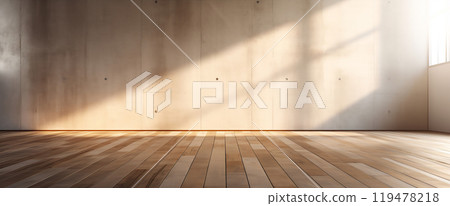 Rustic Charm: Sunlit Concrete and Wood Interior 119478218