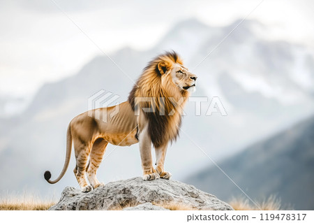 Lion Standing Proudly on a Hilltop 119478317