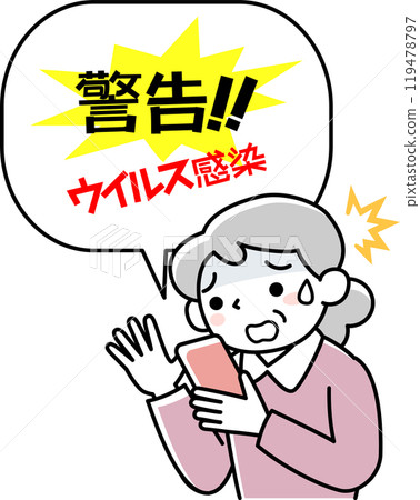 The upper body of a senior woman who is about to fall victim to a smartphone scam 119478797