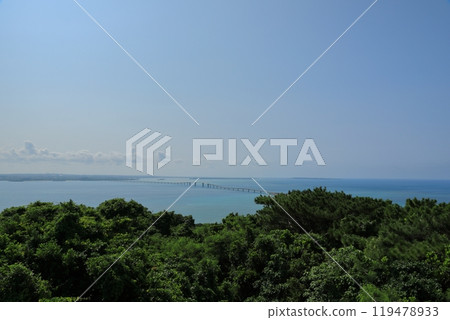 從伊良部島牧山展望台看到的伊良部大橋和宮古島海岸線 119478933