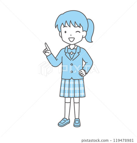 Simple and cute student illustration (pointing, winking, blazer) Simple and cute student illustration (pointing, winking, blazer) 119478981