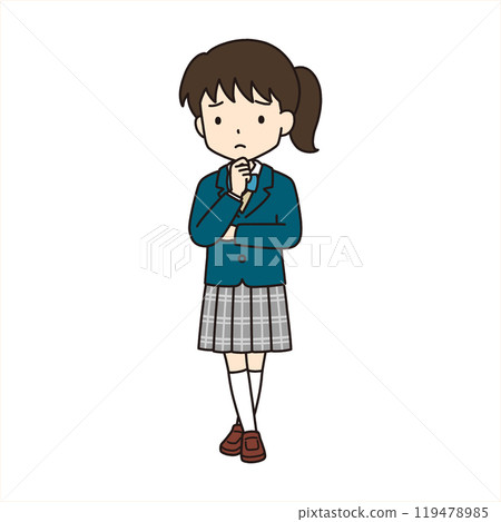 Simple and cute student illustration (arms crossed, thinking, blazer) Simple and cute student illustration (arms crossed, thinking, blazer) 119478985