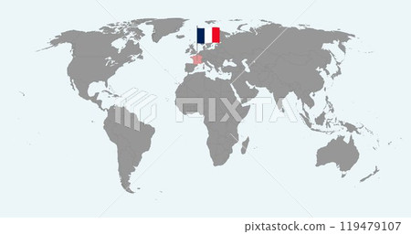 Pin map with France flag on world map. Vector illustration. 119479107