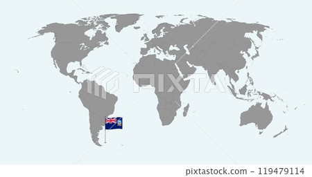 Pin map with Falkland Islands flag on world map. Vector illustration. Pin map with Falkland Islands flag on world map. Vector illustration. 119479114