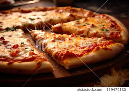 Pizza with melting cheese. Generative Ai 119479180