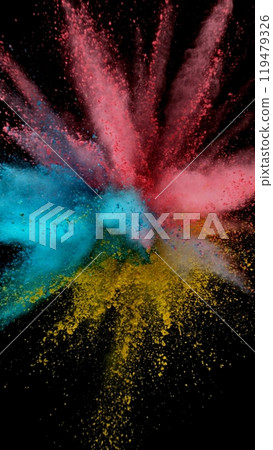 Colored powder explosion. Abstract closeup dust. 119479326